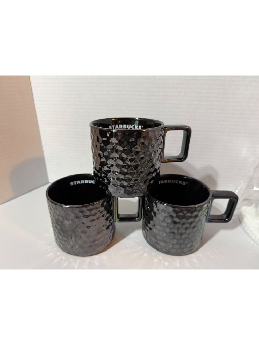 Starbucks Black Textured Holiday 2019 Honeycomb Ceramic Mug Set Of 3